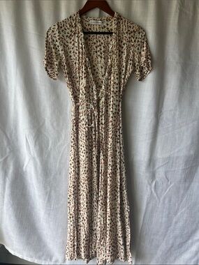 Faithfull the Brand Boho Cream Floral Midi Wrap Dress with Ruffles XS